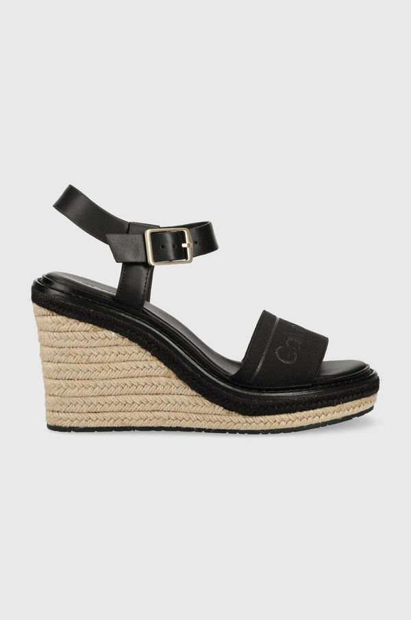Calvin Klein Sandale Calvin Klein WEDGE 70HH - HE za žene, boja: crna, klin peta, HW0HW01499