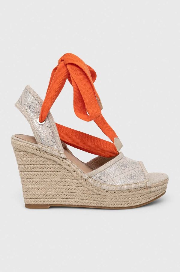 Guess Sandale Guess HALONA za žene, boja: bež, klin peta