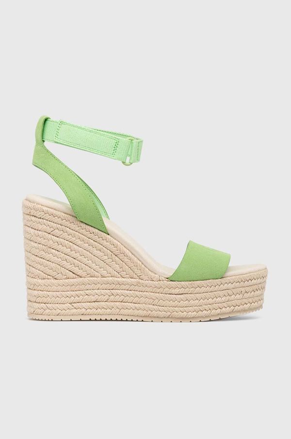 Calvin Klein Jeans Sandale od brušene kože Calvin Klein Jeans WEDGE SANDAL SU CON MG BTW za žene, boja: zelena, s platformom, YW0YW01026, YW0YW01026