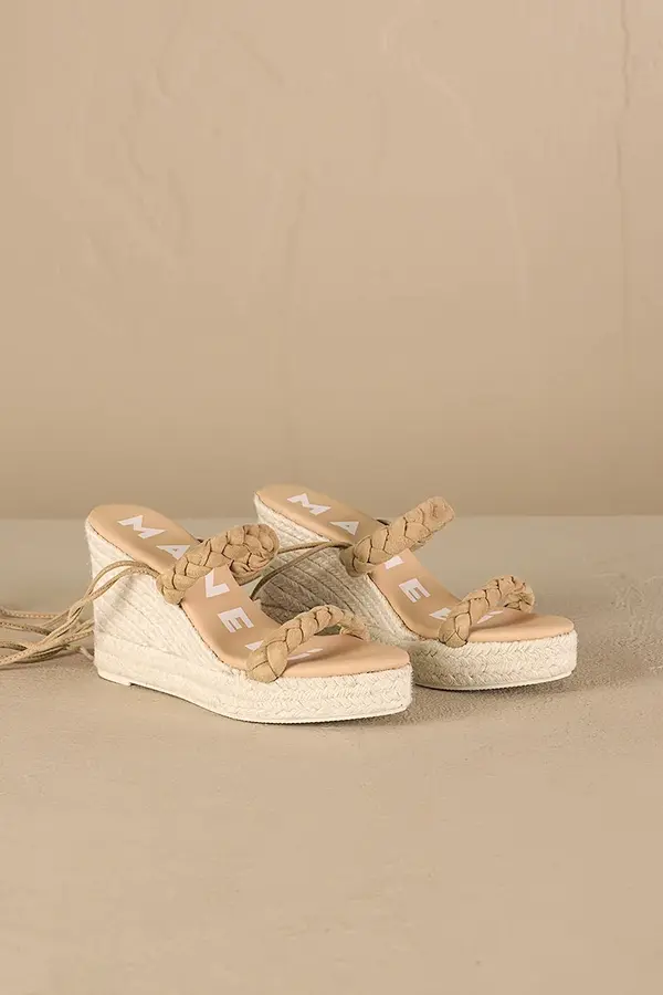 Manebi Sandale od brušene kože Manebi Hamptons Two Braided Bands Wedge Espadrilles