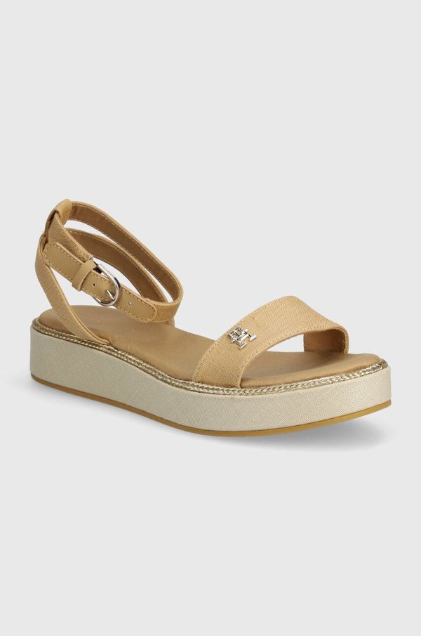 Tommy Hilfiger Sandale Tommy Hilfiger LINEN WITH GOLD FLATFORM za žene, boja: zlatna, FW0FW08051