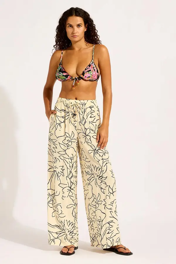 Seafolly Seafolly wide leg hlače za žene od viskoze Drawcord Wide