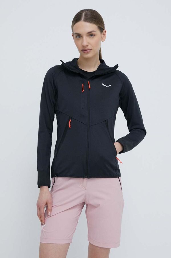 Salewa Sportska dukserica Salewa Agner Hybrid za žene, boja: crna, s kapuljačom, melanž