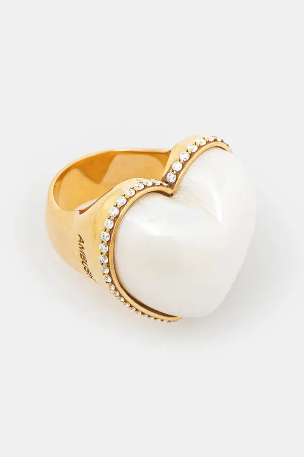 Ambush Srebrni prsten AMBUSH Large Pearl Heart Ring