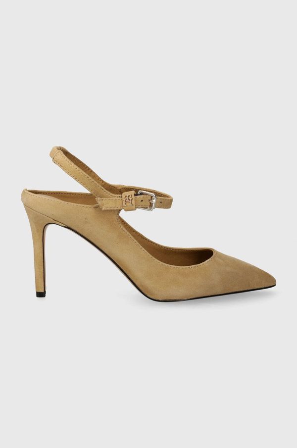 Tommy Hilfiger Štikle od brušene kože Tommy Hilfiger TH POINTY STRAP HEEL boja: bež, FW0FW07693