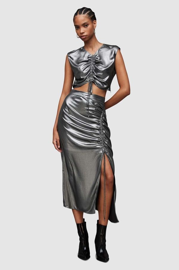 AllSaints Suknja AllSaints Carla boja: siva, midi, pencil