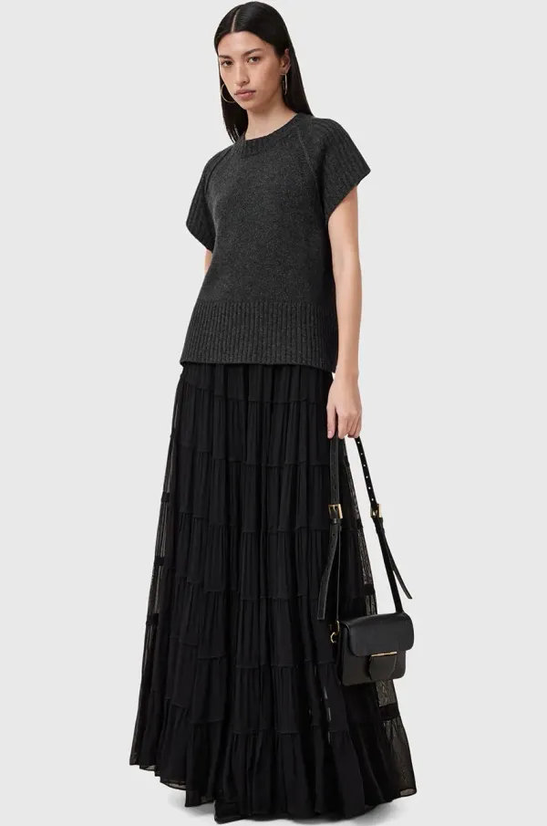 AllSaints Suknja AllSaints EVA boja: crna, maxi, širi se prema dolje, W061RC