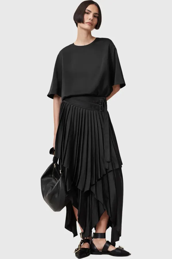 AllSaints Suknja AllSaints KAT boja: crna, midi, širi se prema dolje, W060RC