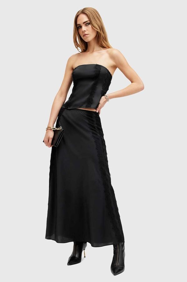AllSaints Suknja AllSaints MORGAN boja: crna, midi, širi se prema dolje, W014RB