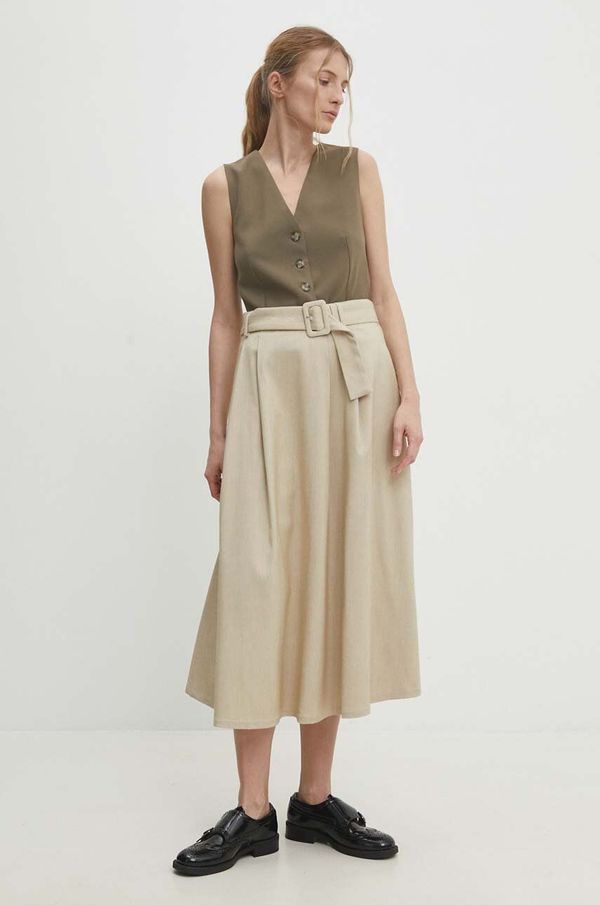 Answear Lab Suknja Answear Lab boja: bež, midi, širi se prema dolje