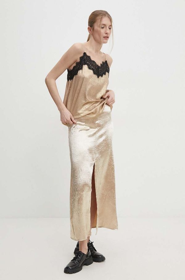 Answear Lab Suknja Answear Lab boja: zlatna, maxi, širi se prema dolje