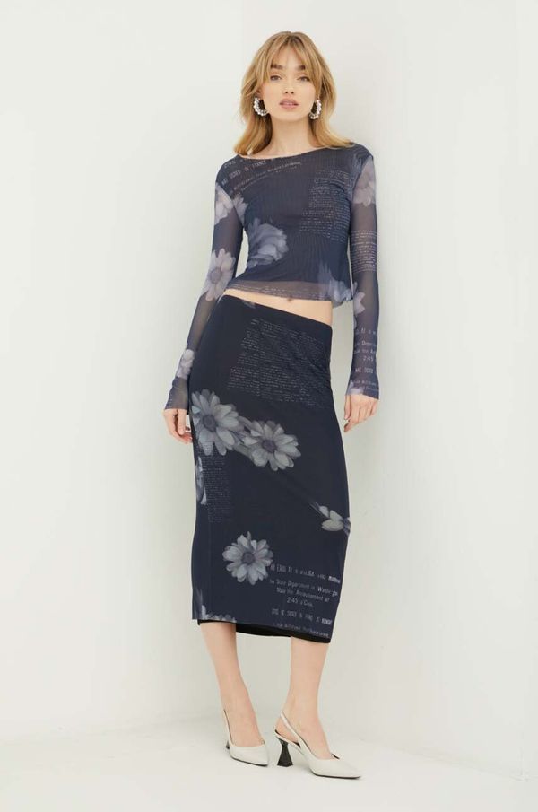 Desigual Suknja Desigual boja: tamno plava, midi, ravna