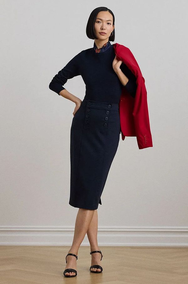 Lauren Ralph Lauren Suknja Lauren Ralph Lauren boja: tamno plava, midi, pencil, 200957618