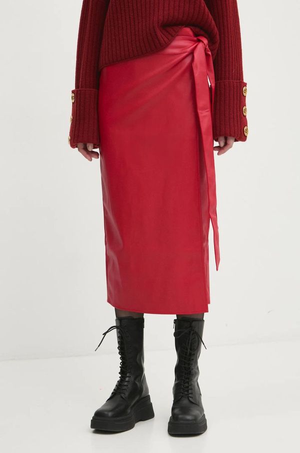 Never Fully Dressed Suknja Never Fully Dressed Vegan Leather Jaspre Skirt boja: crvena, midi, pencil, NFDSK556