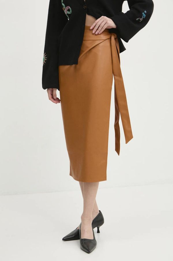 Never Fully Dressed Suknja Never Fully Dressed Vegan Leather Jaspre Skirt boja: smeđa, midi, pencil, NFDSK473