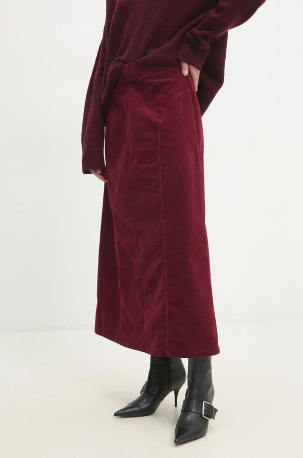 Answear Lab Suknja od samta Answear Lab boja: crvena, midi, ravna