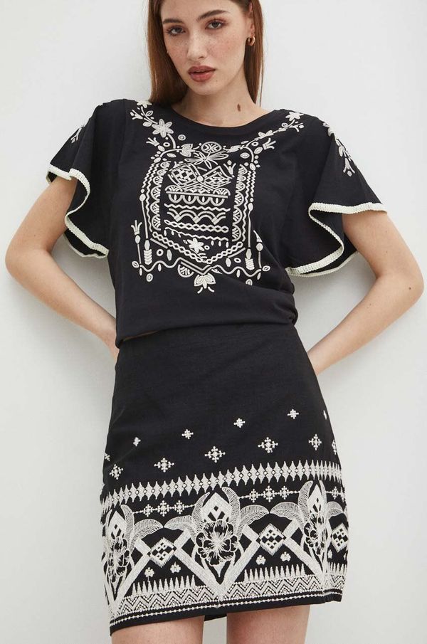 Medicine Suknja s dodatkom lana Medicine boja: crna, mini, ravna