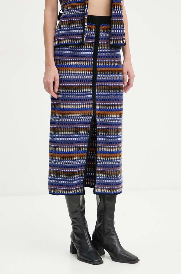 BA&SH Suknja s primjesom vune BA&SH boja: tamno plava, midi, ravna, 1H24FLAM