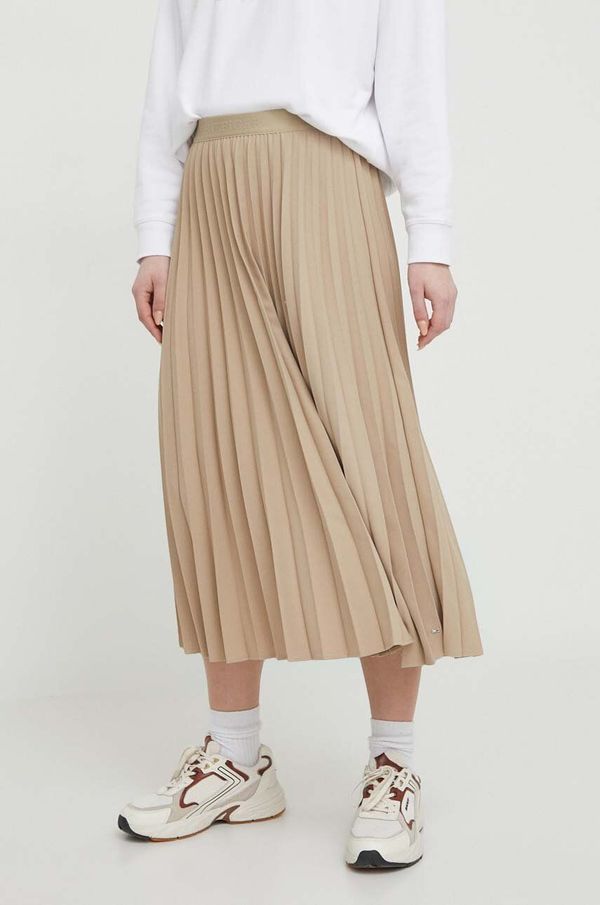 Tommy Hilfiger Suknja Tommy Hilfiger boja: bež, midi, širi se prema dolje, WW0WW41793