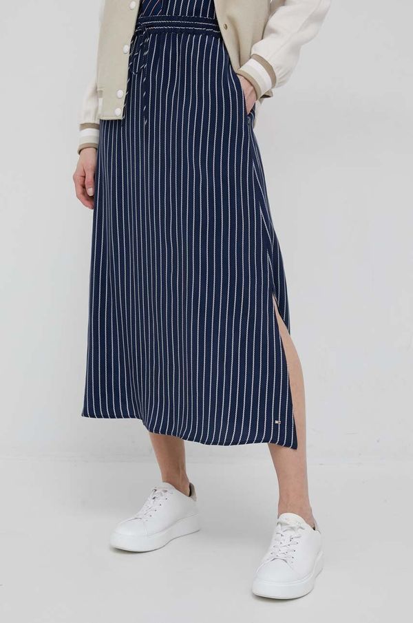 Tommy Hilfiger Suknja Tommy Hilfiger boja: tamno plava, midi, širi se prema dolje