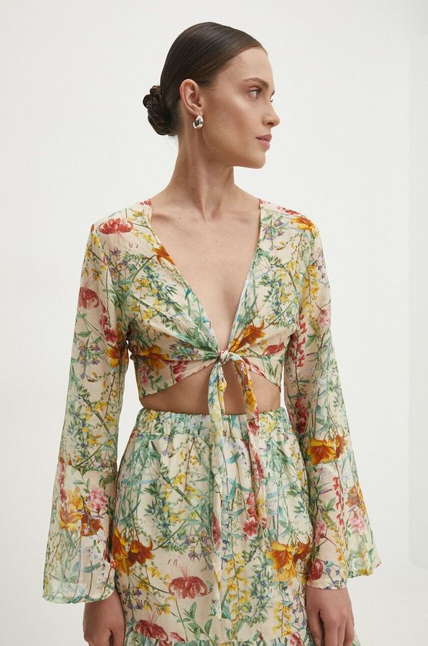 Answear Lab Svilena bluza Answear Lab boja: zelena, s uzorkom