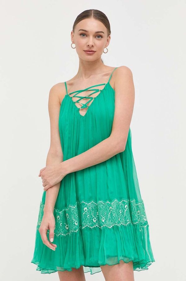 Nissa Svilena haljina Nissa boja: zelena, mini, širi se prema dolje