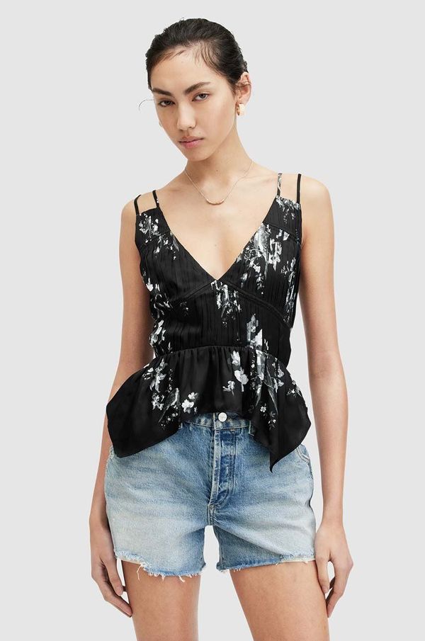 AllSaints Svilena košulja AllSaints TONI IONA SHIRT boja: crna, regular, s izrezom na vezanje, W001PA