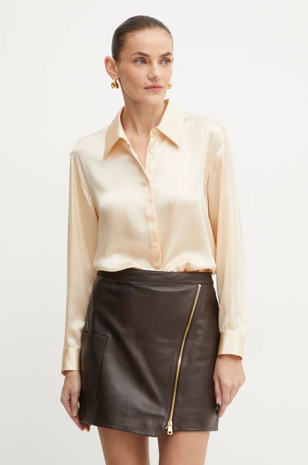 Luisa Spagnoli Svilena košulja Luisa Spagnoli LEVRIERO boja: bež, regular, s klasičnim ovratnikom, 541544