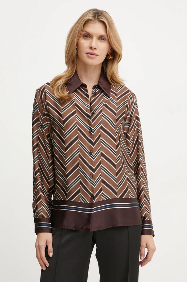 Luisa Spagnoli Svilena košulja Luisa Spagnoli LIQUIRIZIA boja: smeđa, regular, s klasičnim ovratnikom, 541465