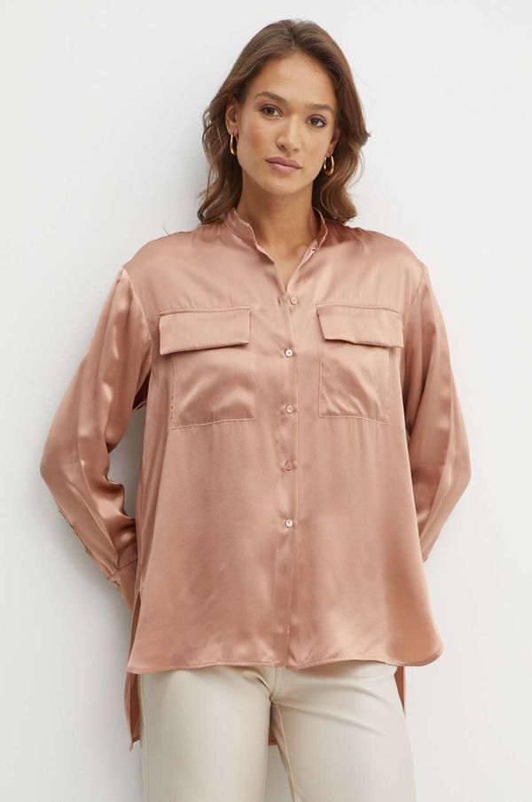 Max&Co. Svilena košulja MAX&Co. boja: ružičasta, relaxed, s ruskim ovratnikom, 2416111052200