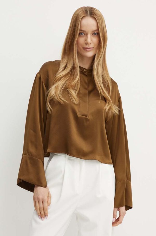 Max&Co. Svilena košulja MAX&Co. boja: smeđa, relaxed, s ruskim ovratnikom, 2426116081200