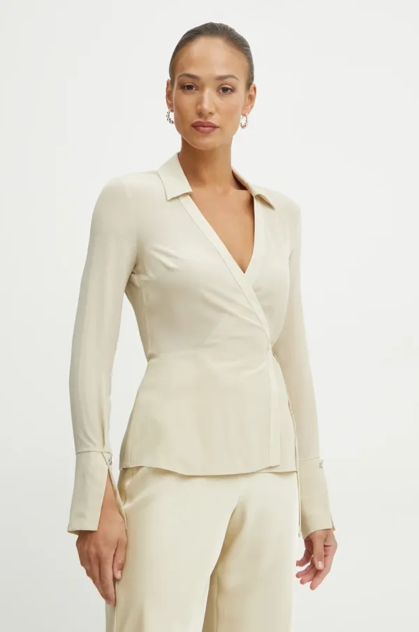 Patrizia Pepe Svilena košulja Patrizia Pepe boja: bež, regular, s klasičnim ovratnikom, 8C0759 A156