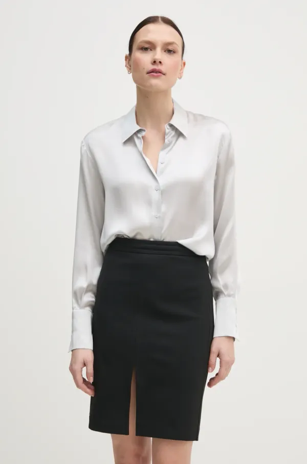 Sisley Svilena košulja Sisley boja: siva, regular, s klasičnim ovratnikom, 5LZMLQ05E