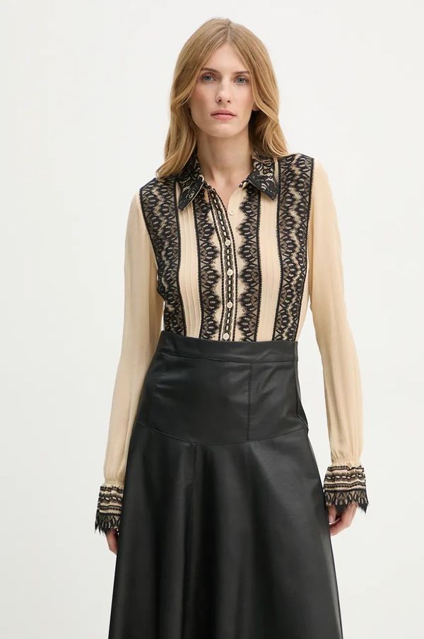 The Kooples Svilena košulja The Kooples boja: bež, regular, s klasičnim ovratnikom, FCCL29002K