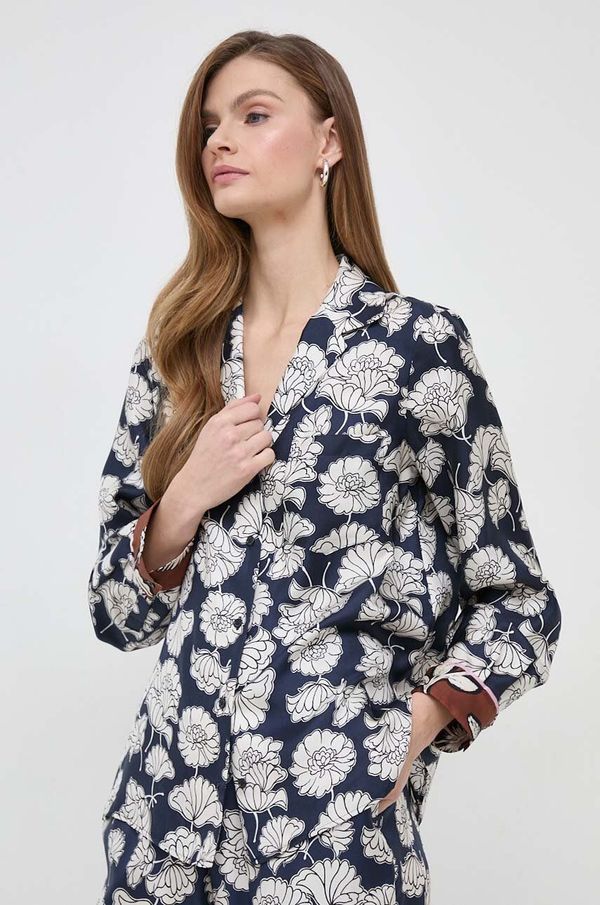 Weekend Max Mara Svilena košulja Weekend Max Mara boja: tamno plava, regular, s klasičnim ovratnikom