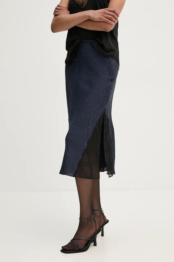 Zadig&Voltaire Svilena suknja ZADIG&VOLTAIRE boja: tamno plava, midi, širi se prema dolje, WWSK00394