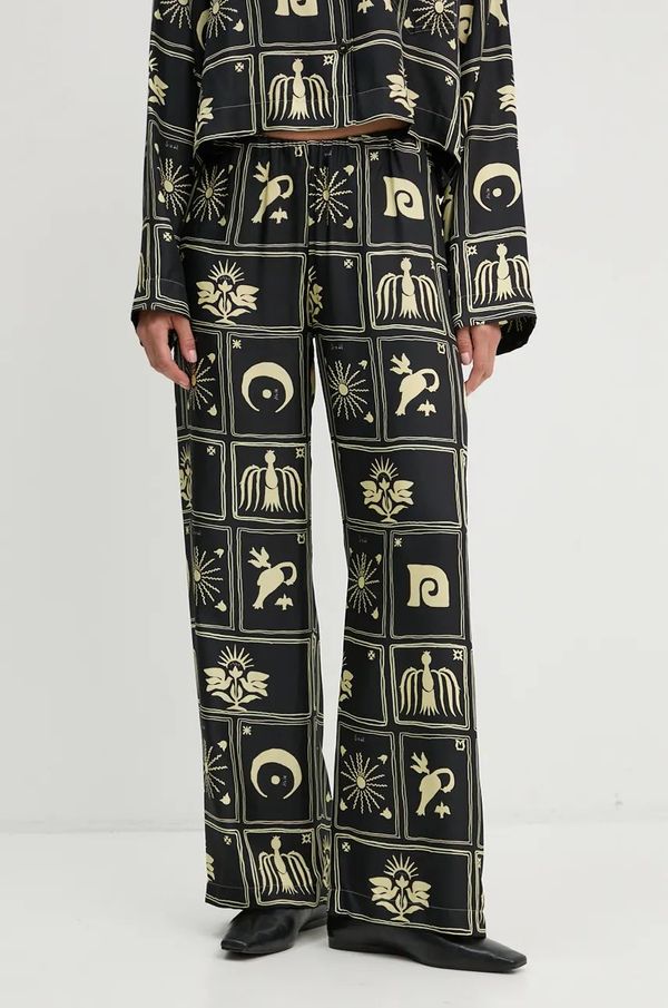 Nanushka Svilene hlače Nanushka BRENDA boja: crna, široke, visoki struk, NW24PFOW05999