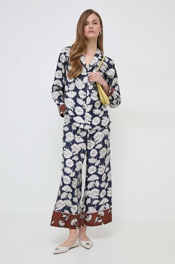 Weekend Max Mara Svilene hlače Weekend Max Mara boja: tamno plava, široke, visoki struk