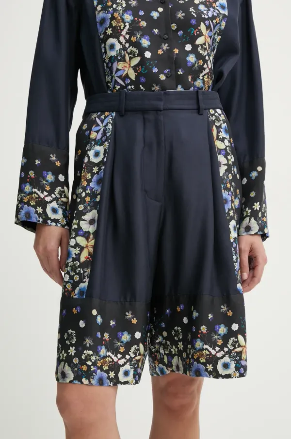 MUNTHE Svilene kratke hlače MUNTHE FABIANE boja: tamno plava, s uzorkom, visoki struk, 251140125118