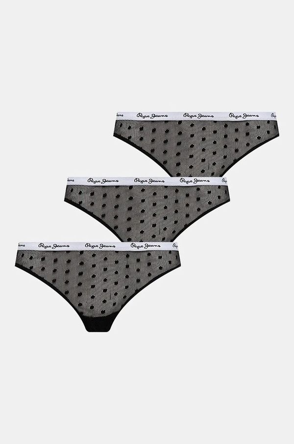 Pepe Jeans Tange Pepe Jeans DOT MESH 3P THONG 3-pack boja: crna, od čipke, PLU11026
