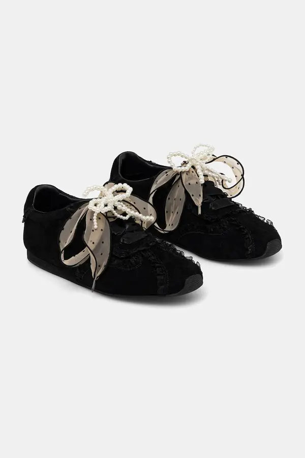 Answear.LAB Tenisice od brušene kože Answear.LAB SOFT LACE BLACK