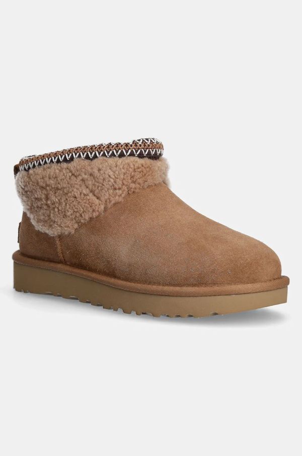 Ugg Tenisice od brušene kože UGG Classic Ultra Mini Maxi Curly boja: smeđa, 1158263-CHE
