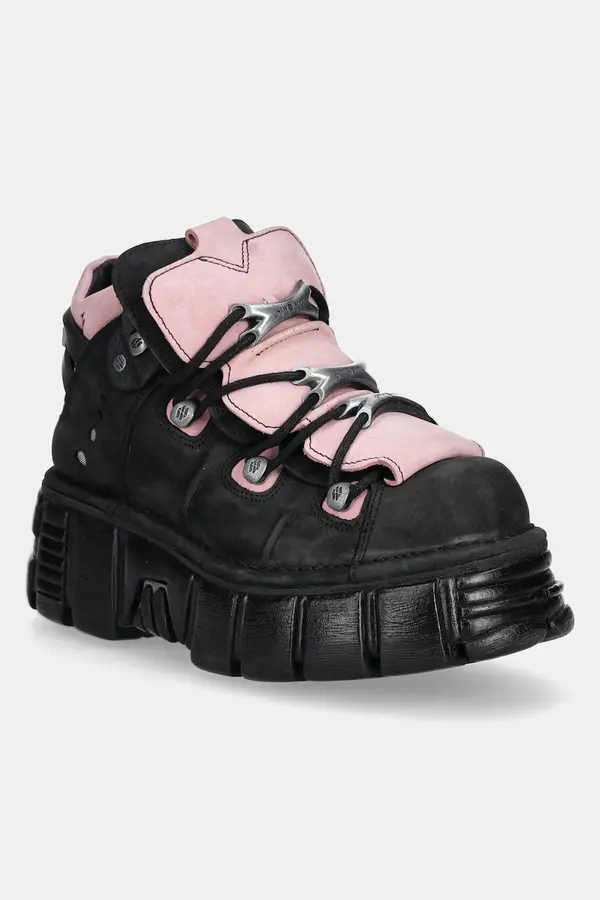 New Rock Tenisice od nubuk kože New Rock Nobuck Negro + Nobuck Rosa + Tower Negro Lateral boja: crna, M-106-C26