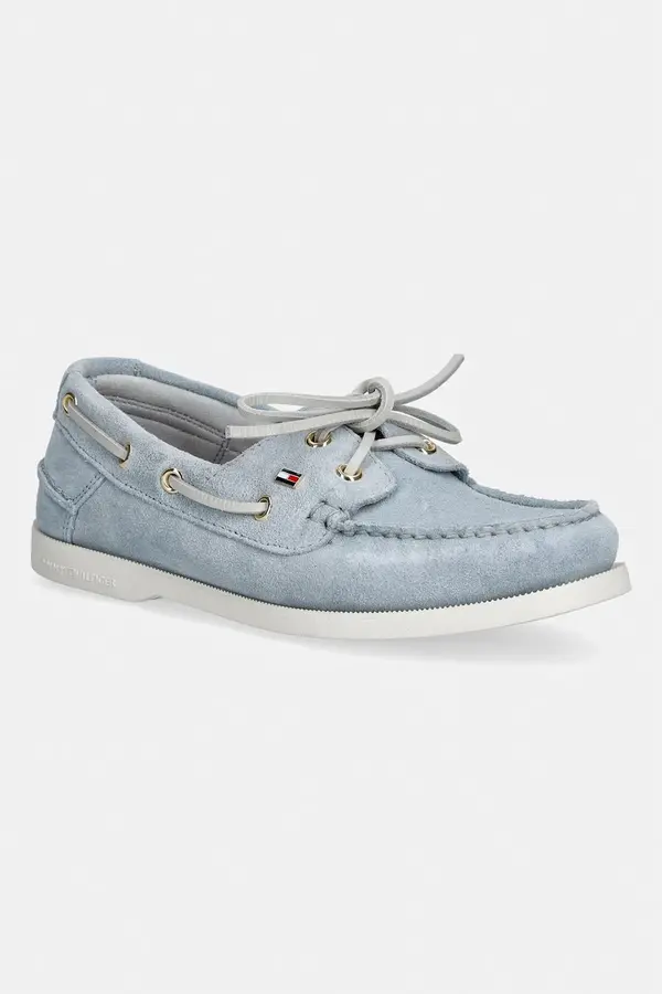 Tommy Hilfiger Tommy Hilfiger mokasinke ženske od brušene kože HILFIGER SUEDE BOAT SHOE