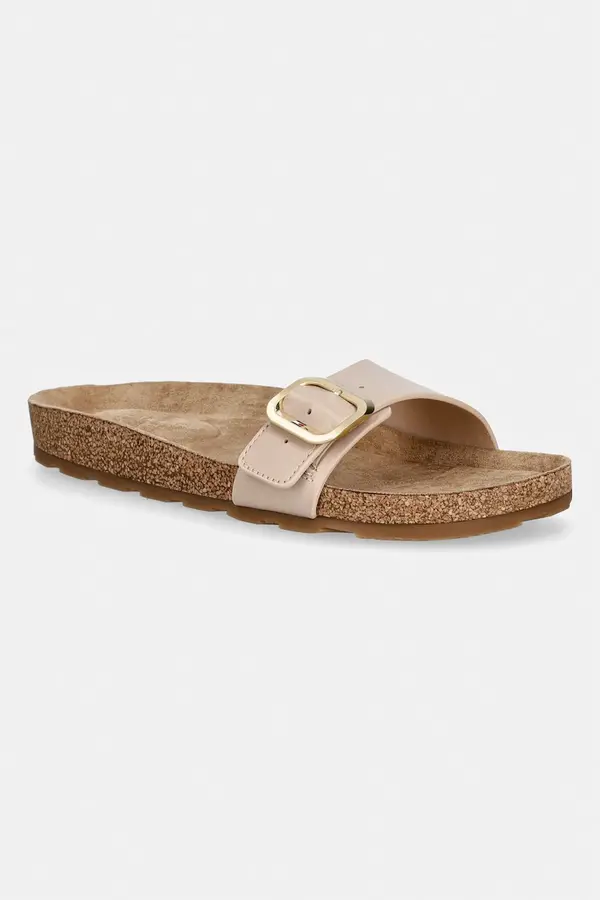 Tommy Hilfiger Tommy Hilfiger natikače ženske kožne TH CLASSIC CORK SANDAL PEARL LTH