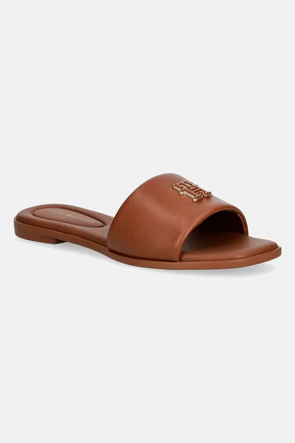 Tommy Hilfiger Tommy Hilfiger natikače ženske kožne TH LOGO HARDWARE LEATHER MULE