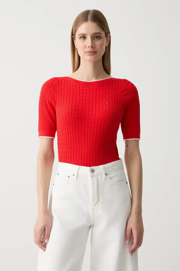 Tommy Hilfiger Tommy Hilfiger pletena majica kratkih rukava za žene od pamuka