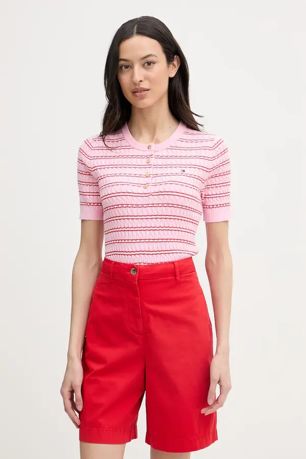Tommy Hilfiger Tommy Hilfiger pletena majica kratkih rukava ženska pamučna