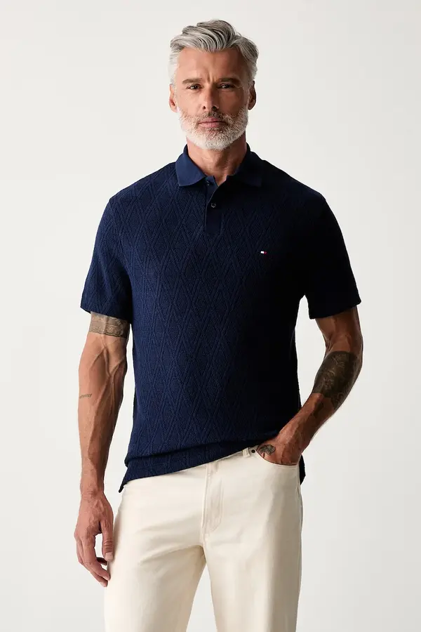 Tommy Hilfiger Tommy Hilfiger pletena polo majica za muškarce s lyocellom