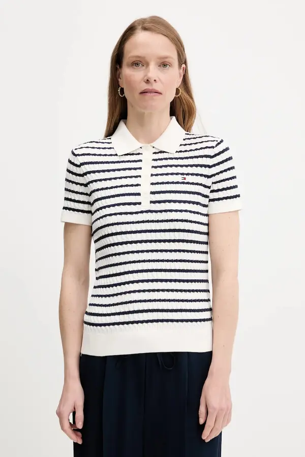 Tommy Hilfiger Tommy Hilfiger pletena polo majica ženska od pamuka